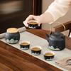 Black pottery far mountain tea set home office set Japanese simple side handle pot ceramic cover bowl set