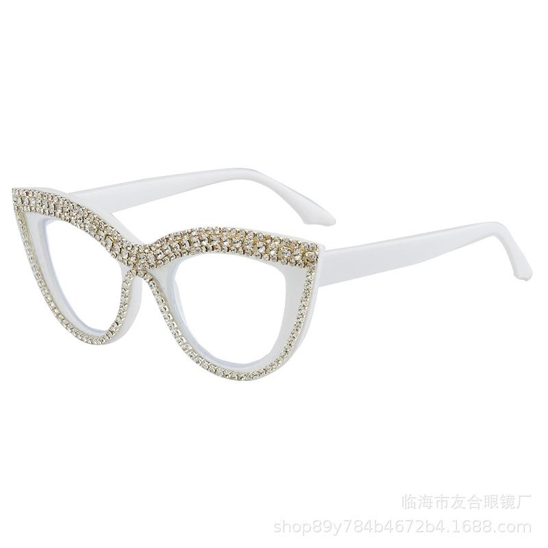 

Персонализированные очки для чтения с антисиней оправой «кошачий глаз» с бриллиантами ручной работы в стиле ретро высокого класса 150