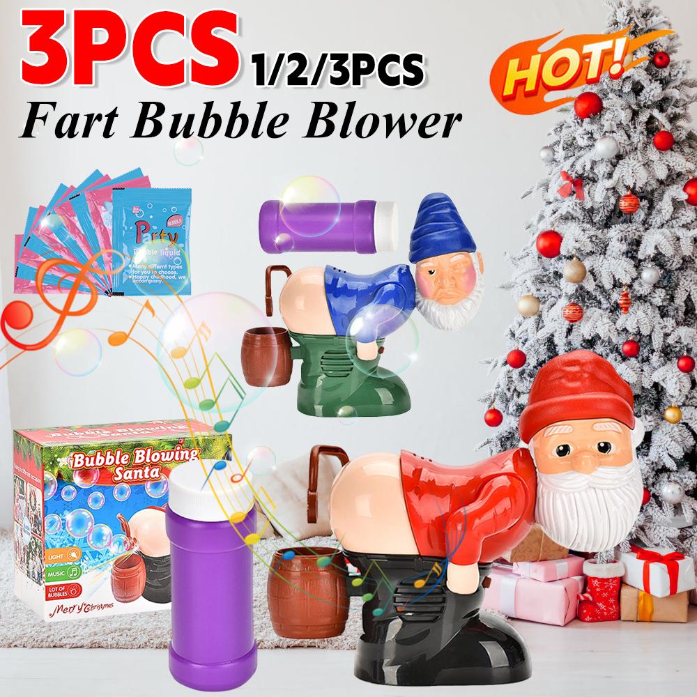 Fart Bubble Blower Christmas Funny Bubble Maker with Music & Light Electric Fart Santa Toy Novelty Xmas Gift for Boys Girls