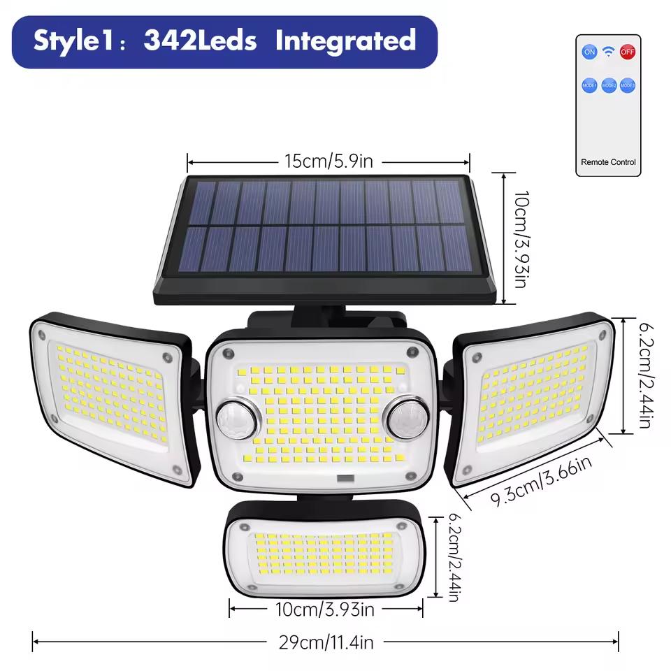 Outdoor Solar Lights 224/342LEDS Dual induction Solar Motion Sensor Lights Solar Wall Lamp With 3 Modes Waterproof Flood Lights
