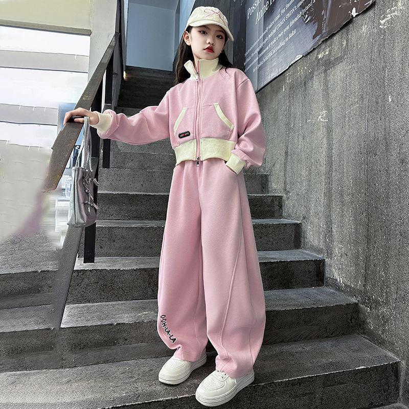 Frühling Herbst Sport Mädchen Kleidung Set Patchwork Reißverschluss Jacke+Hose 2 Teile Anzug Für 5-14 Jahre Teenager Kinder Freizeit Outfit