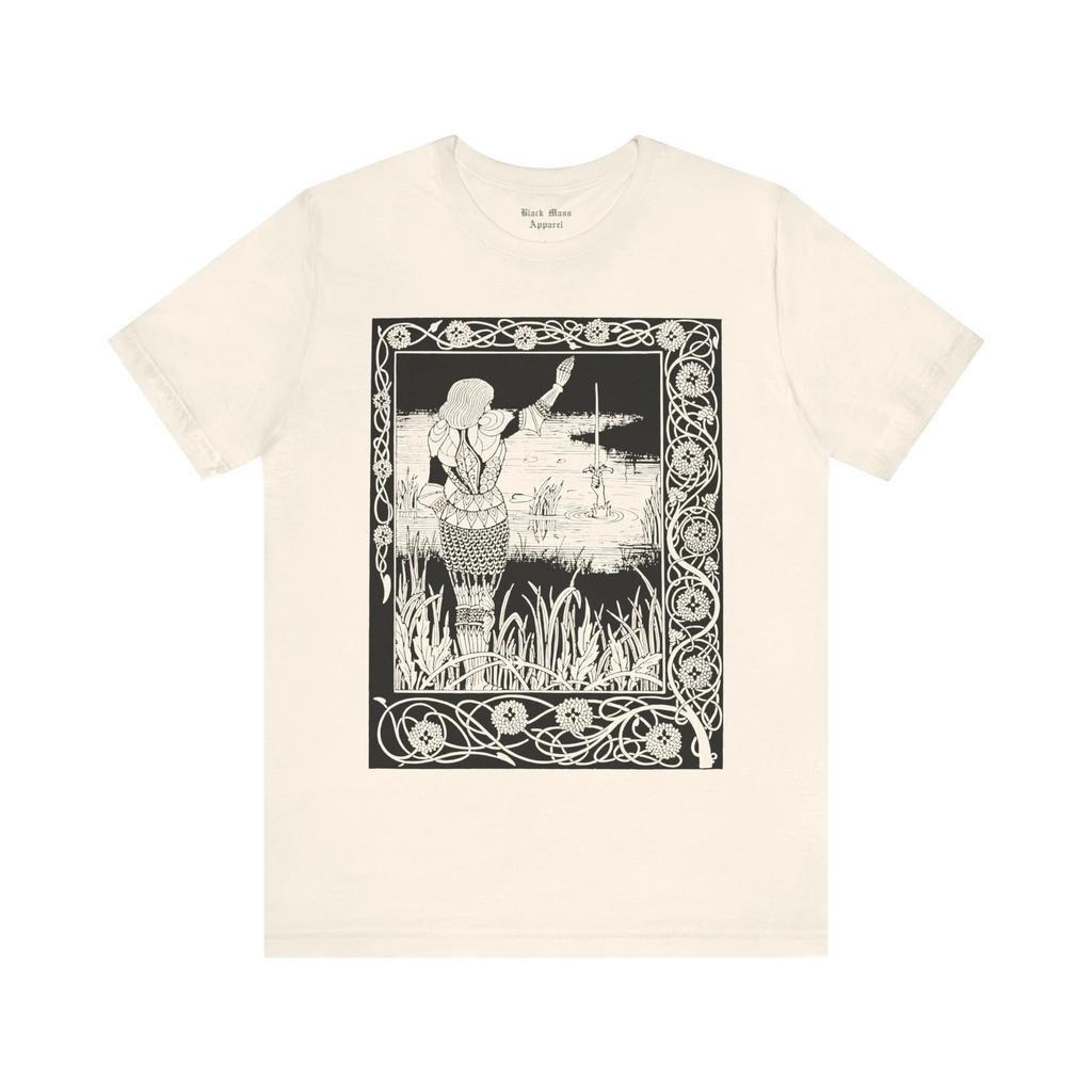 Excalibur in The Lake, Aubrey Beardsley T-shirt, Vintage Art Shirt, Ink Drawing, Art Nouveau King Arthur Jersey Short Sleeve Tee