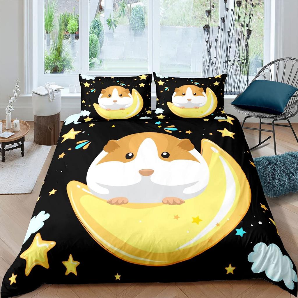 Guinea Pig King Queen Bedding Set Lovely Cartoon Mouse Duvet Cover Flower Plant Animal Comforter Cover Polyester Quilt Cover
