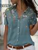 Summer Chic Women's Lapel Short-Sleeved Loose Shirts Spring Single-Breasted Tops Casual Flower Printed Blouses Women's Clothing