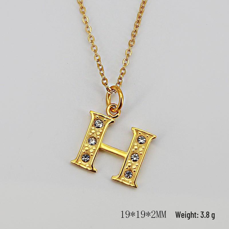 

18K Gold Plated Titanium Steel Initial Pendant Necklace with Diamond Accent for Women 18K