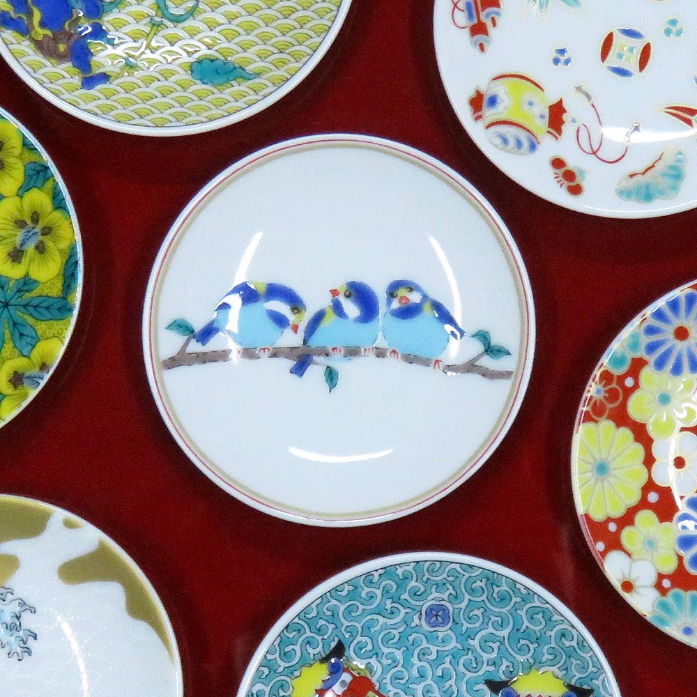 Waza no Kura Kutani Ware Lucky Small Plates with Yamasparrow Design (Set of 2) Ceramic Small Plates, Side Plates, Brand Name Japanese Tableware