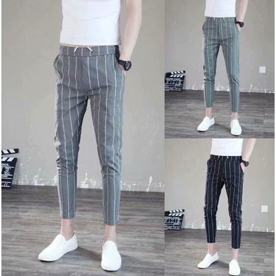 2024 Men's Korean Style Slim-Fit Striped Casual Nine-Point Pants