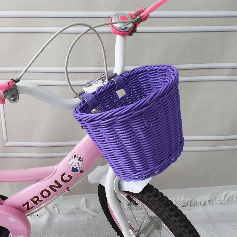 1pc Bicycle Front Basket Hand Knitting Bike Basket Plastic Rattan Bicycle Basket Bike Accessories  Multi-color Optional