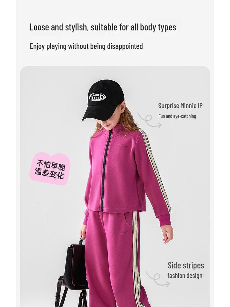 Φθινοπωρινό Αθλητικό Σετ για Κορίτσια Slim-Fit με Χρωματικές Μπλοκ - Άνετο Δύο Τεμαχίων με Πλαϊνές Ρίγες για Μεγάλα Παιδιά