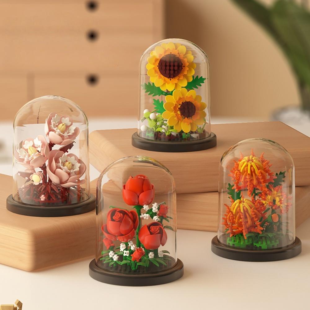 MOC Eternal Bouquet Rose Building Blocks Flower Building 3D Set DIY Eternal Bouquet Display Box Brick Toy for Home Office Decor