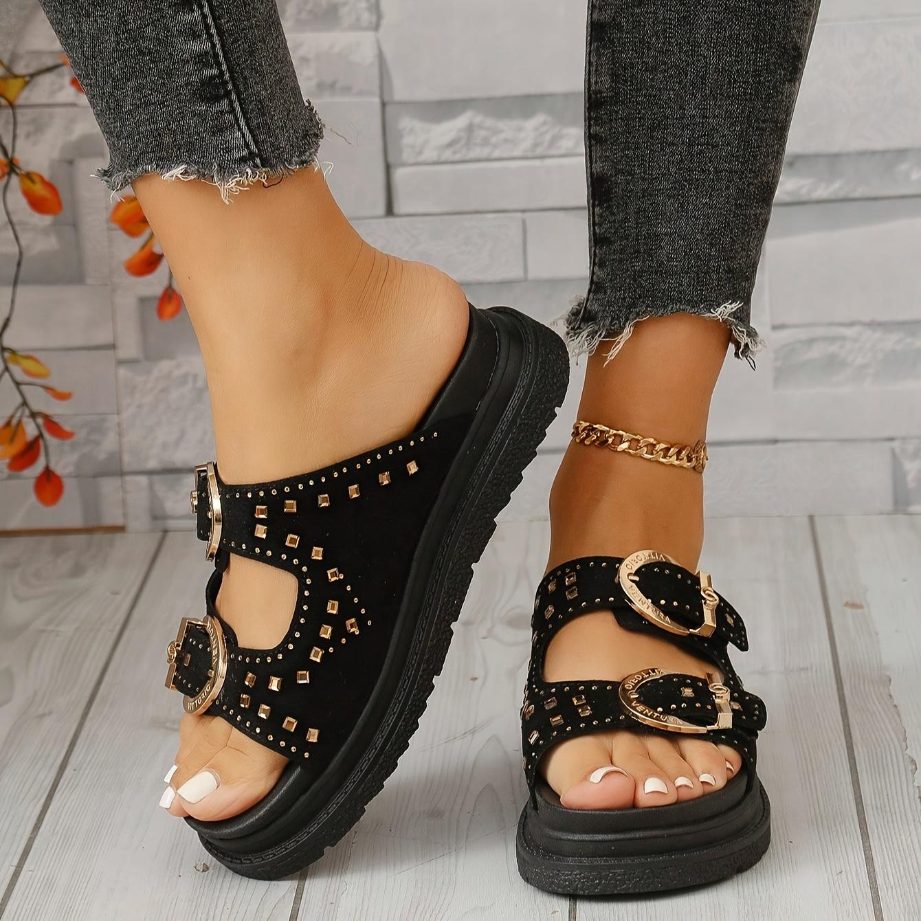 

Women s Summer Slip-On Platform Sandals - Lightweight Non-Slip Thick Sole, Breathable Fabric Upper & Synthetic Cover Lining, Open-Toe Casual Shoes Size 42 чёрный