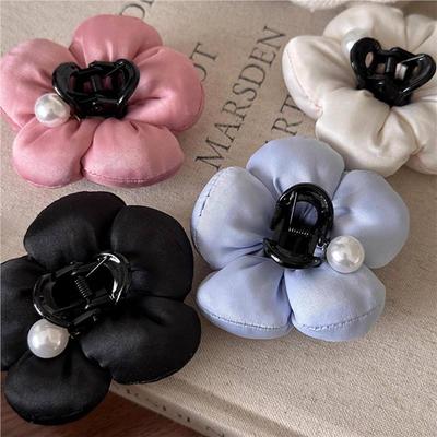 New High-end Hairpin Back Flower Puffs Half-tied Hair Small Hair Grab Clip  Head Headdress Headwear Girls Women Hair Accessories