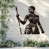 African Warrior Woman Spear Metal Wall Sculpture Black Painted Iron Tribal Art for Living Room Porch Wedding Decor Easy Install Sturdy Cultural Gift
