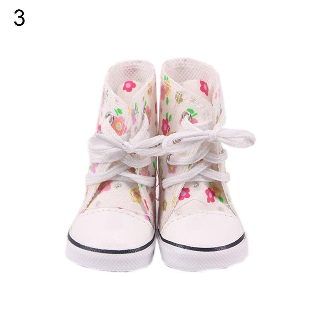 DIY Russia For 43cm Baby 7cm American Doll Shoes Flowers Sneakers Boots 18Inch Doll Canvas Shoes