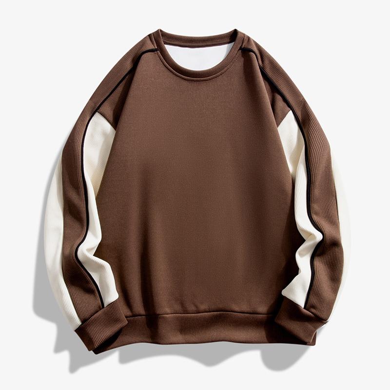 

Round Neck Sweatshirt Color Block Pullover Long Sleeve Men s Casual Loose Sports Top S коричневый