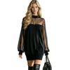 Nuovo vestito pullover da donna a maniche lunghe, con inserti in rete, girocollo, leggermente trasparente, colore nero, stile temperamento, sottile, per primavera e autunno