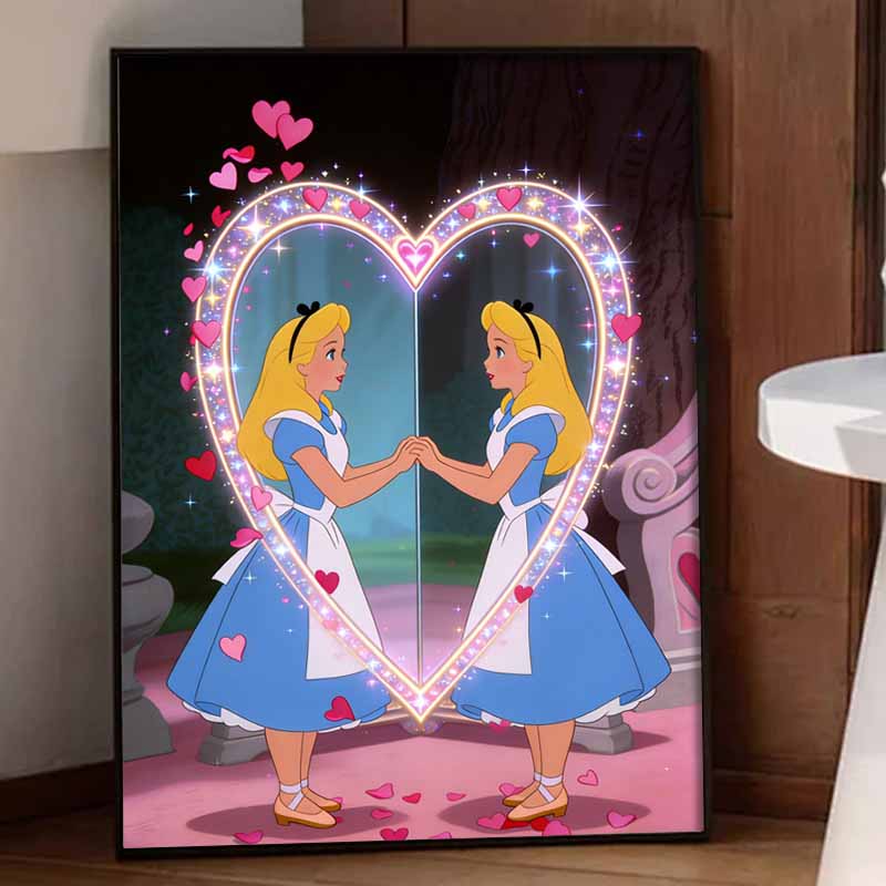 Disney Diamond Art Painting Kit 5D Alice Heart Diamond Painting Dot Art Kit Home Wall Decor
