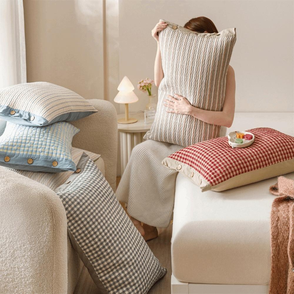 Pure Cotton Envelope-style Plaid Pillowcase Rectangular Pillow Cover Washable Pillowslip Dormitory