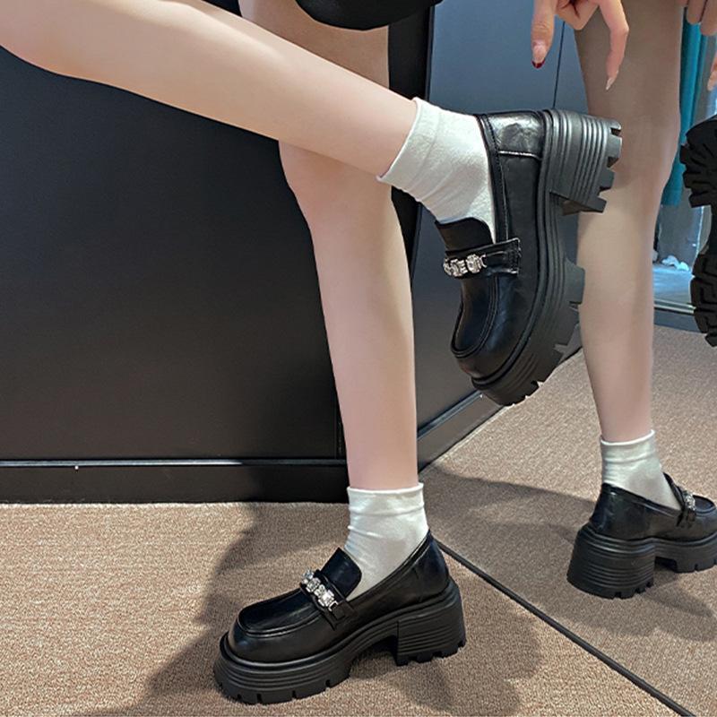 Thick-soled Mary Jane Shoes for Women's 2025 Spring New Retro Heightening Black Japanese Jk with Skirt Light Mouth Small Leather Shoes