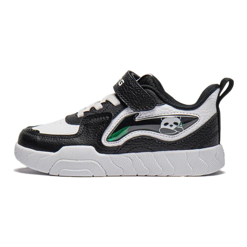 Li Ning Kids Round Toe Velcro Durable Shock Absorption Low Top Skate Shoes Kids Skate Shoes Black White YKNU022-1