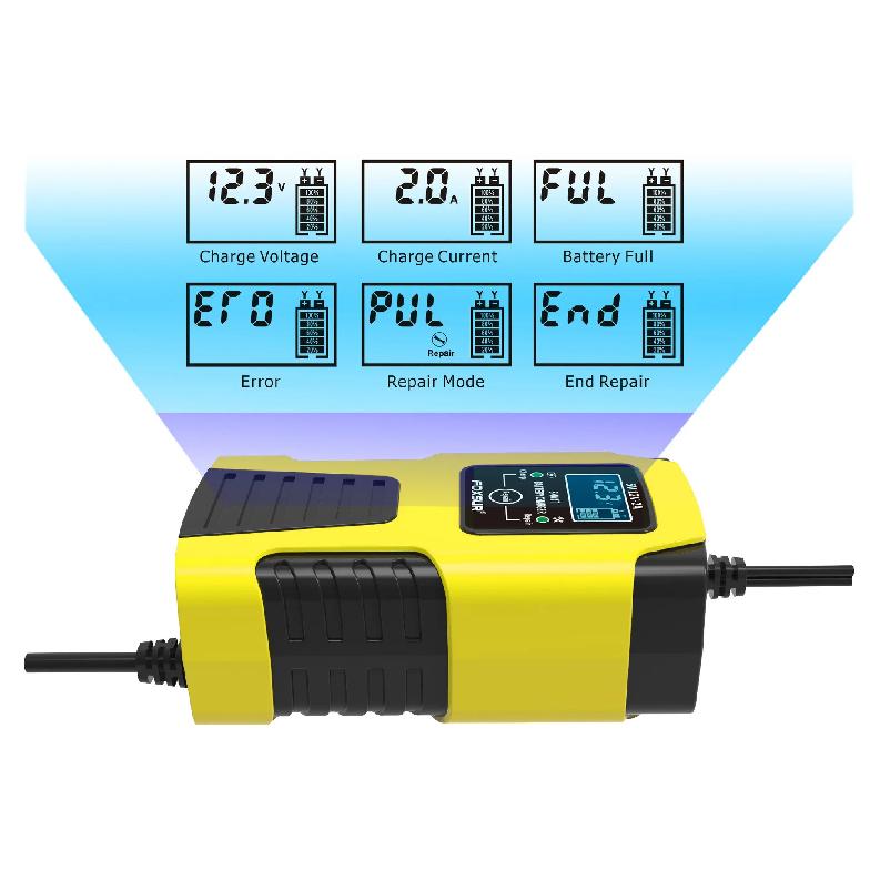 Automatic 2A 6V 12V Car Battery Charger Lead-Acid GEL AGM Wet Calcium Deep Cycle VRLA Pulse Repair with LCD Display