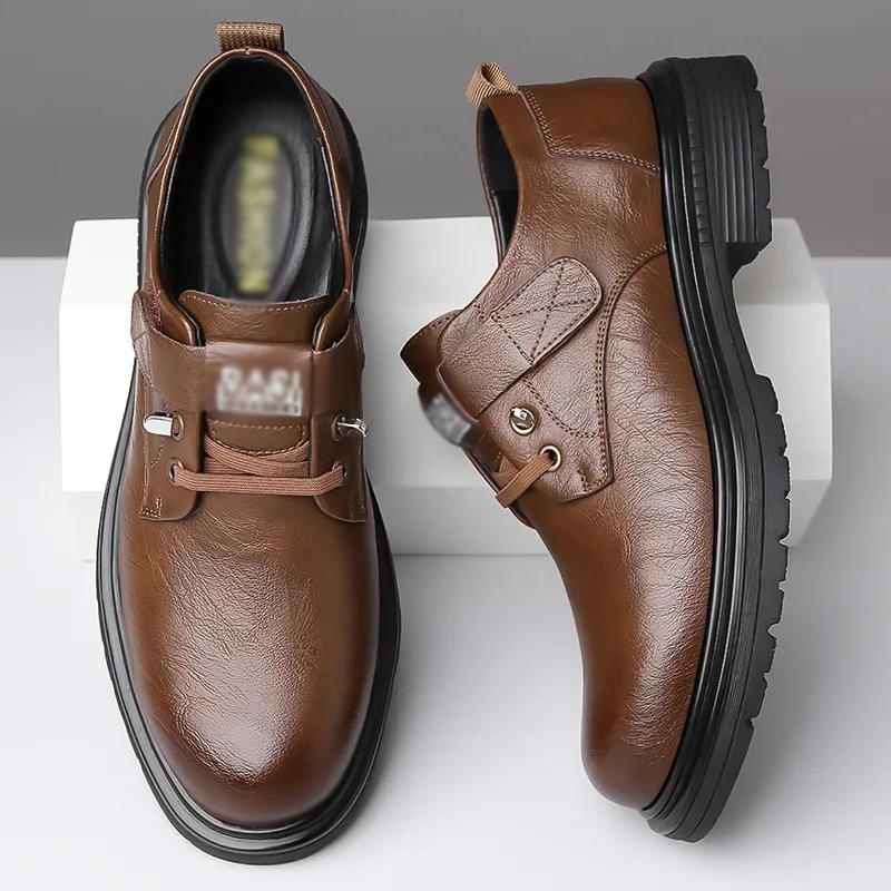 Men's Retro Breathable Leather Shoes - Autumn British Style, Versatile Soft Sole Sports Shoes for Work and Casual Wear