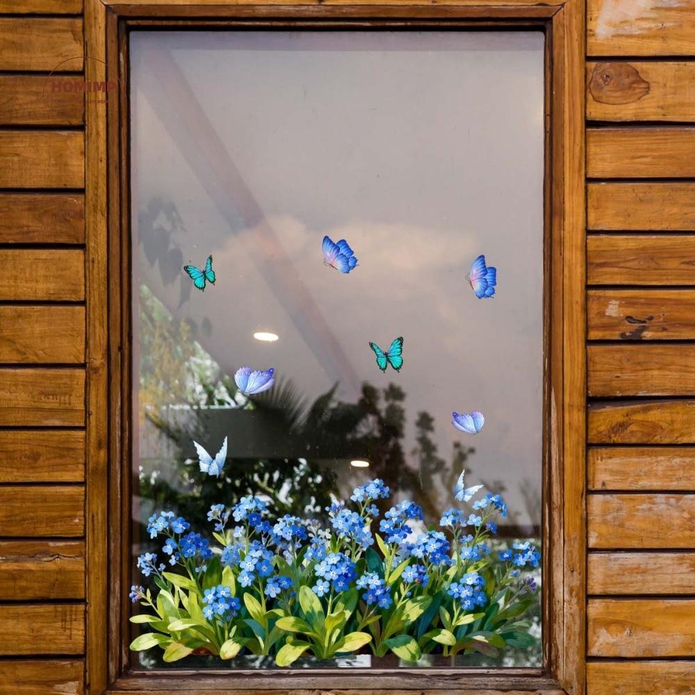 Tulipan og Blad Farverige Blomster Vinduesklistermærker Blomst Sommerfugl Glasvæg Dekal Glas Elektrostatisk Film Blomstertryk Rose