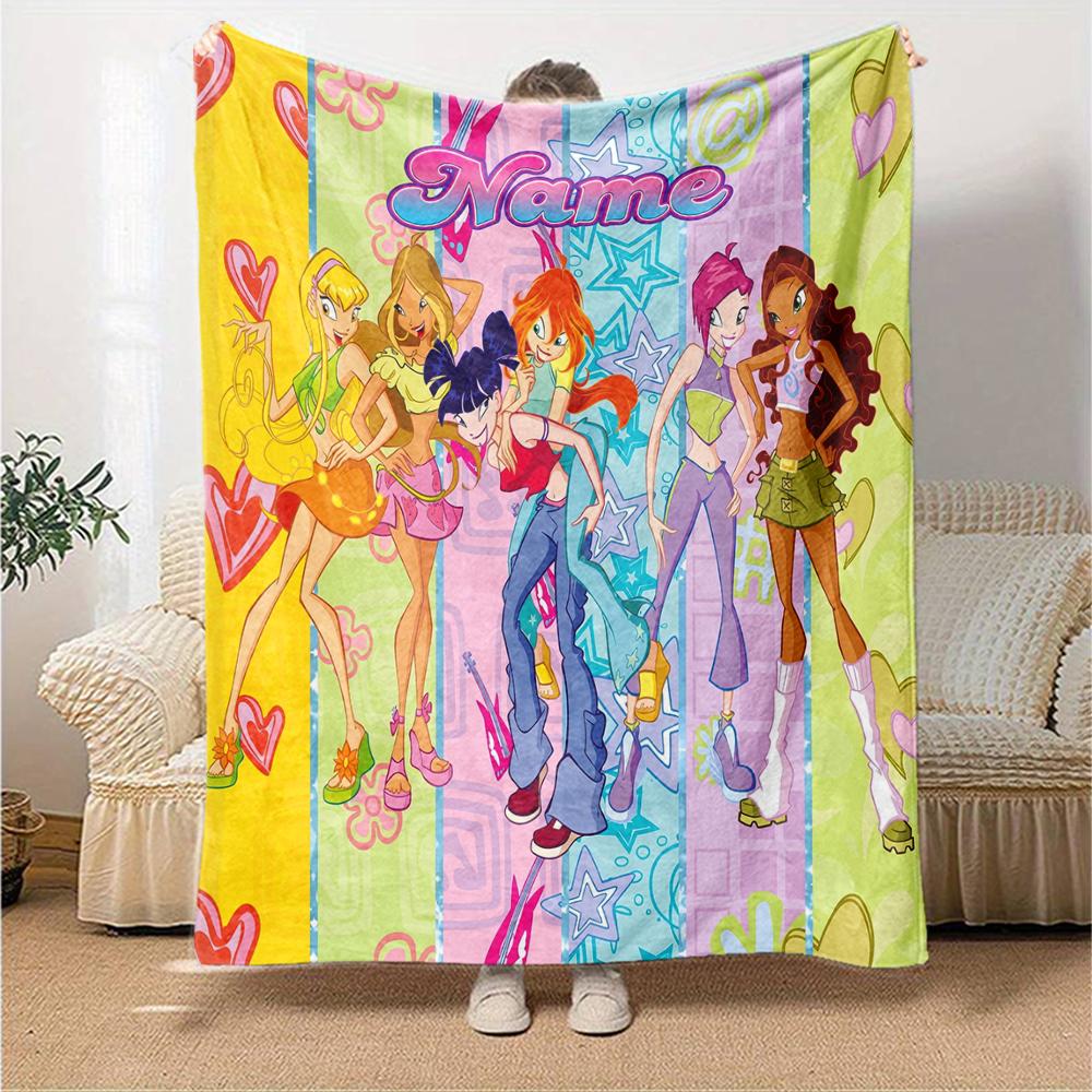 Custom Name Winx Club Theme Printed Blanket Perfect For Couch Bed Travel Outdoor Use Machine Washable Cozy Durable