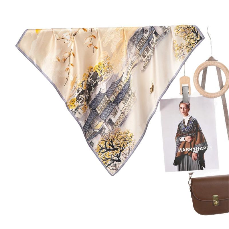 Women S Chinese Style Printed Silk Scarf Elegant Commuting Gift For Mom