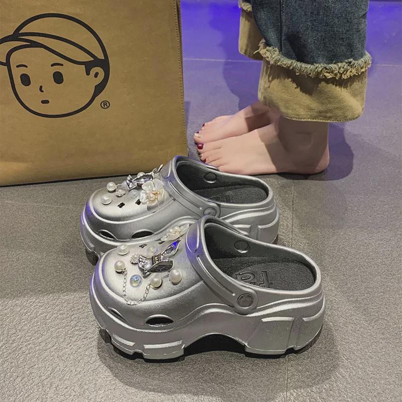 Women's Summer EVA Crystal Love Detachable Closed-Toe Sandals - Thick, Non-Slip, Soft Bottom, Ideal for Beach Wear.