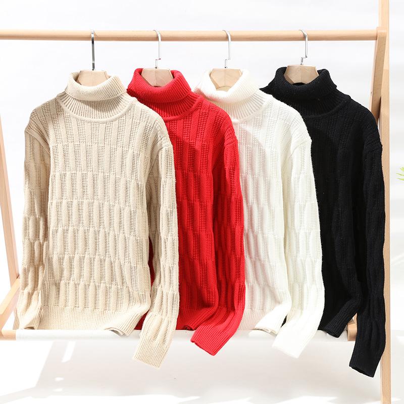 Autumn and winter simple trend casual thickened turtleneck jacquard knitted sweater high-end versatile top men
