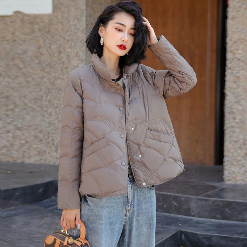 

Пуховик Женский Осень и Зима Новый Короткий Стиль Воротник-стойка Клетка Однотонный В западном стиле Пух белой утки Женская Теплая Куртка S