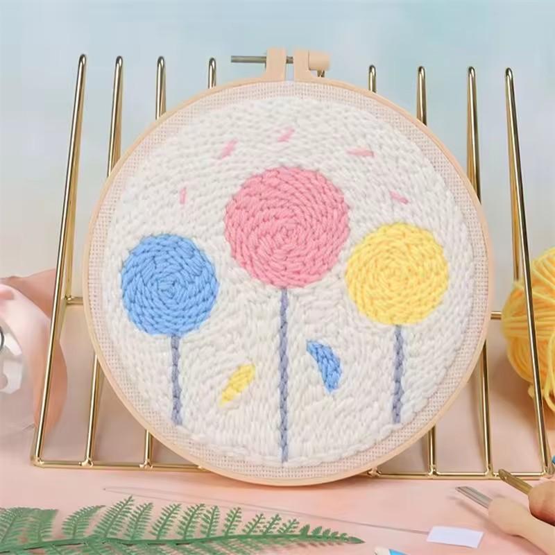CHENISTORY DIY Punch Needle Embroidery Kit Floral Pattern with Embroidery Hoop for Beginners Adults Decor Craft Gift