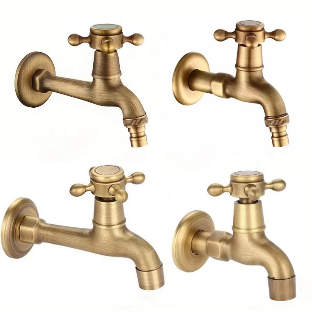 Crane Antique Brass Water Tap Long Faucet Tap Vintage Single Handle Faucet  For Washing Machine