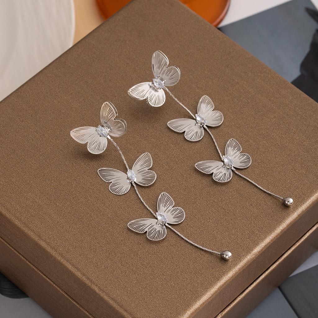 Super Fairy Metal Style Three-Dimensional Bow Fringed Earrings Temperament Personality Elegant Earrings Summer Vacation Earrings