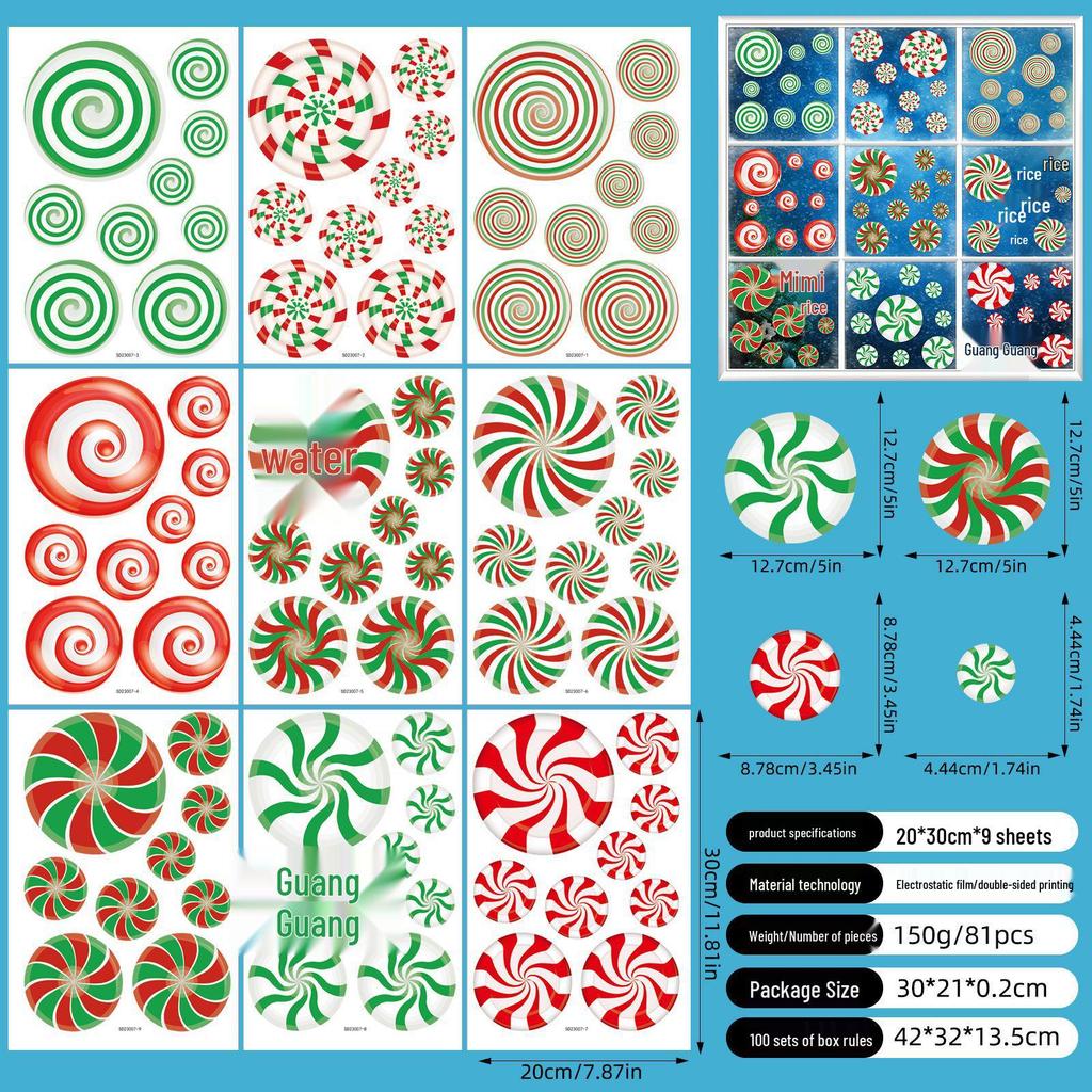Christmas Snowflake and Reindeer Wall & Window Stickers - Static Santa Claus Decor for Refrigerator and Shops