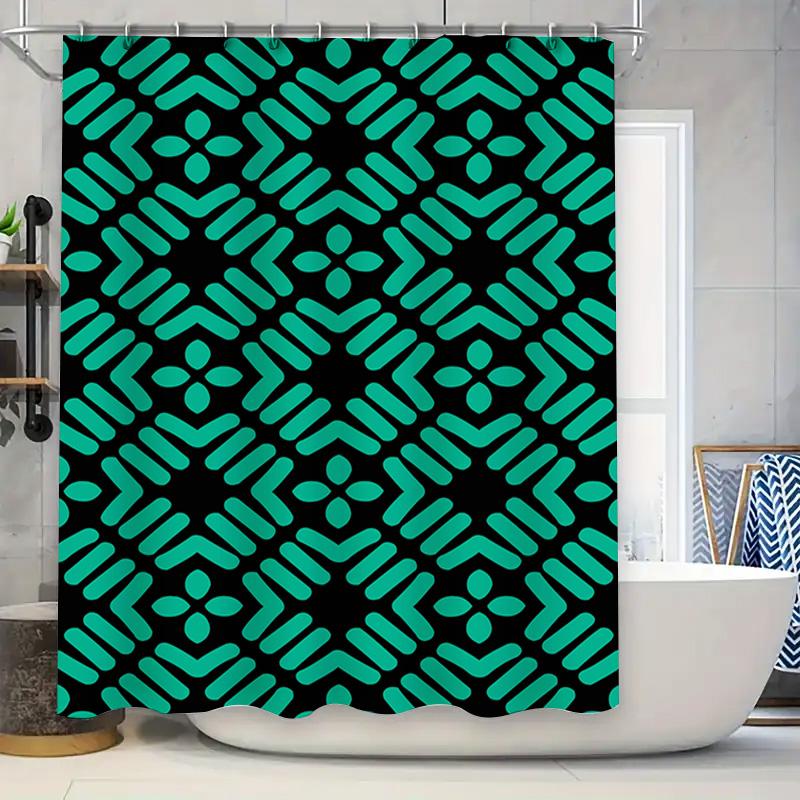 

Green And Black Shower Curtain With Geometric Pattern For Bathroom Decor W60H190(CM)-1 Pcs