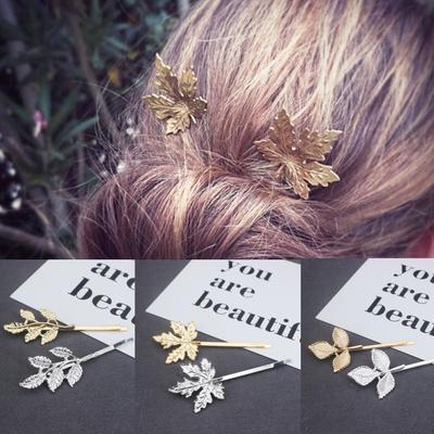 2PCS Metal Vintage Hair Pin Clip for Women/Girl Headwear Gold Color Leave Hairpins Barrettes Styling Hair Accessories Gifts