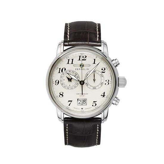 ZEPPELIN Mens Watch LZ127 Graf 7684-5-N Quartz 5 ATM Water Resistant Mineral Glass Beige Dial Stainless Steel