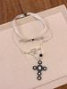 Vintage French Black & White Pearl Polka Dot Bow Necklace: Elegant & Versatile Long Sweater Chain for Women