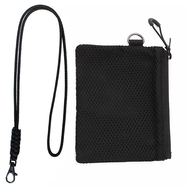 Double Zipper Mesh Earphone Protection Bag Coins Storage Keys Credit Card Holder Pouch Travel Wallet with Lanyard