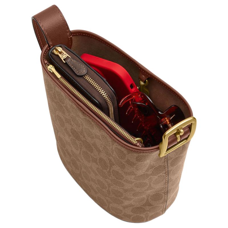 COACH Bleecker 21 Detachable Zipper Bag Artificial Leather Bucket Bag Shoulder Crossbody Bag Small Women's Brown
