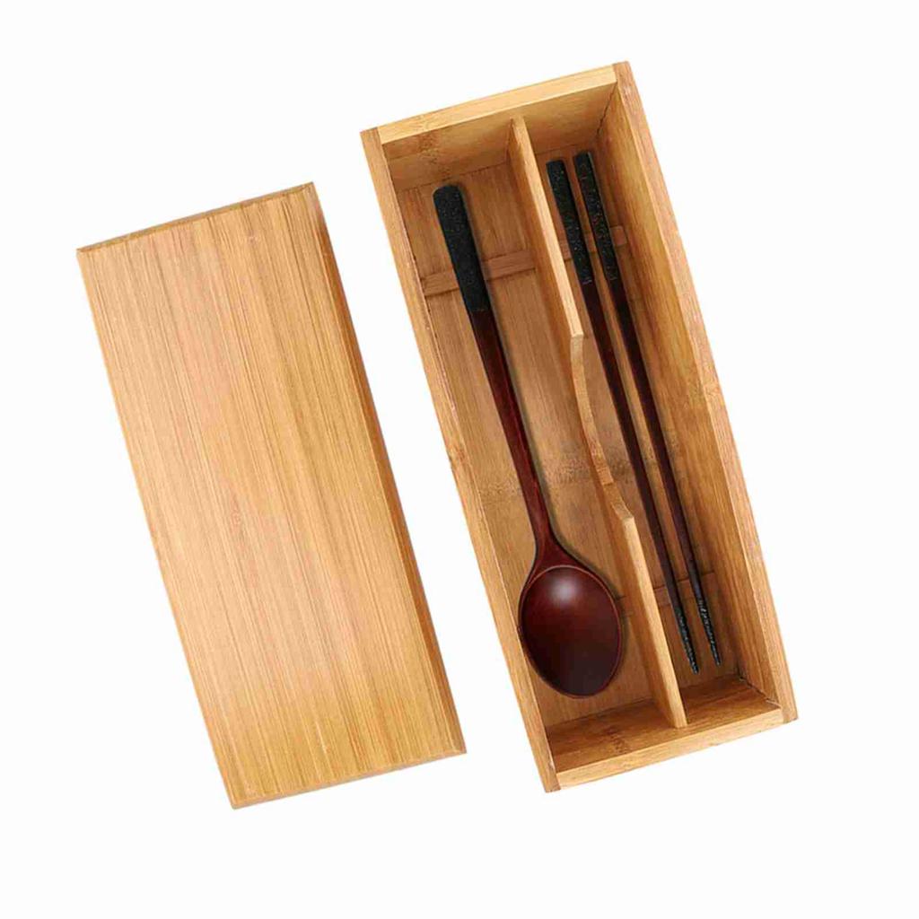 Caja de Palillos Japoneses Vajilla Cuchara Jaula Caja de Almacenamiento de Bambú Contenedor