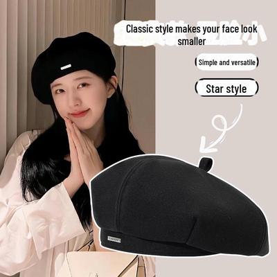 Zhao Lusi Inspired Retro Woolen Beret - Octagonal Painter Hat for Autumn/Winter.