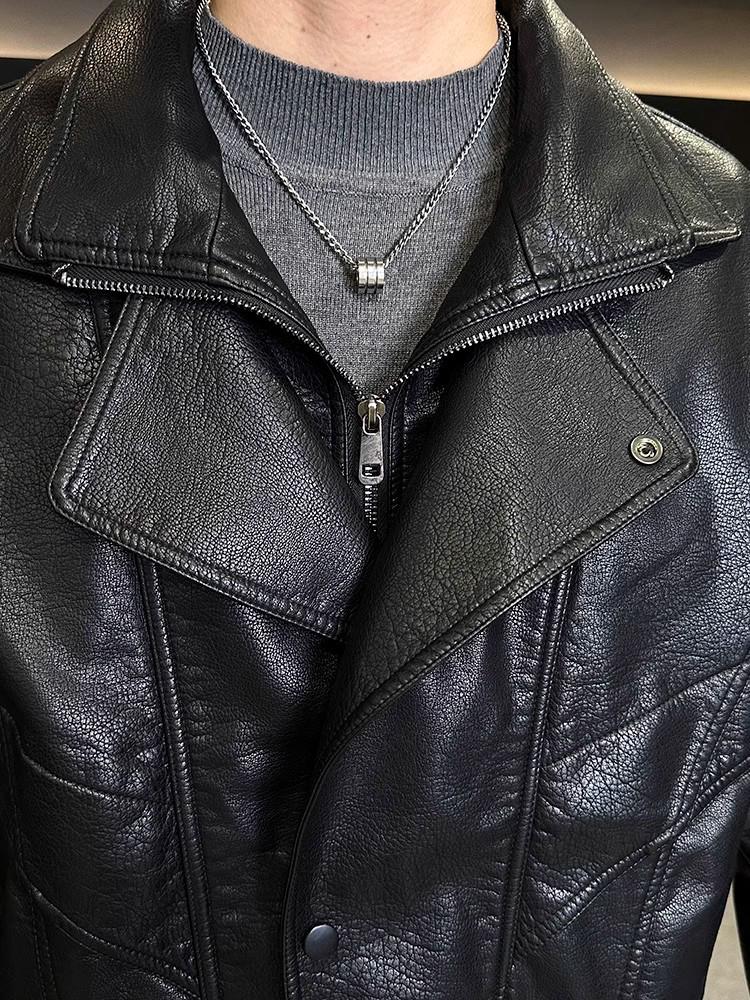 Men's Two-Piece Style Thickened PU Leather Jacket - Warm & Cool Winter Motorcycle Outerwear 2025