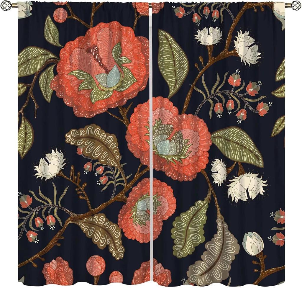 Boho Floral Curtains Watercolor Botanical Pattern Living Room Home Decoration Bedroom Curtain Darkening Polyester Ideal For Sitting