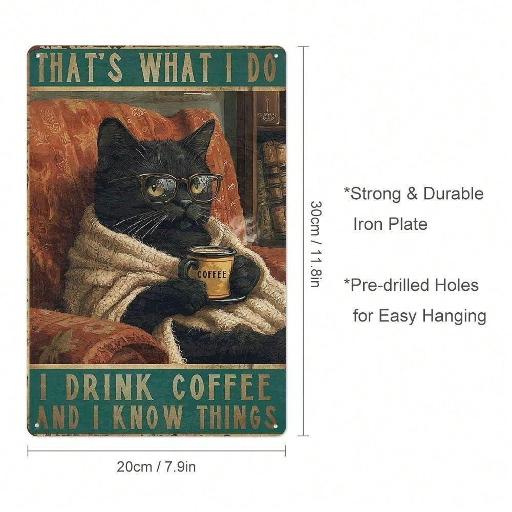 Retro Black Cat Metal Wall Art 8x12 Inch Tin Sign Vintage Cafe Decor Bar Kitchen Gift Rustic Tin Poster