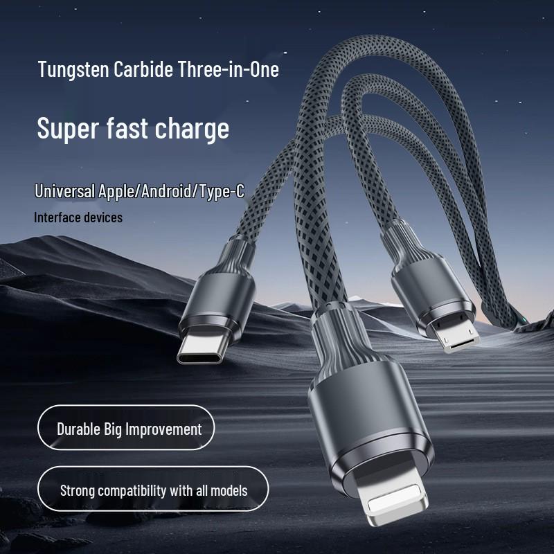 120W Gold-Braided 3-in-1 Super Fast Charging Cable | Apple MFI & Type-C Compatible