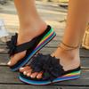 Women Floral Slide Sandals Platform Thick Sole Open Toe Casual Vacation Slip On Summer Beach Footwear
