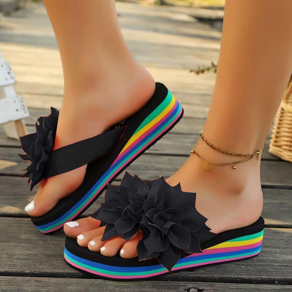Women Floral Slide Sandals Platform Thick Sole Open Toe Casual Vacation Slip On Summer Beach Footwear